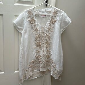 Johnny Was Linen Gauze Embroidered Top